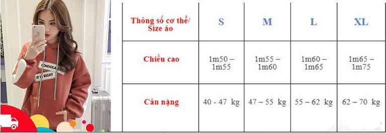 Bảng size áo khoác nữ theo cân nặng