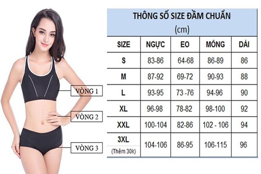 Bảng size đầm nữ theo số đo