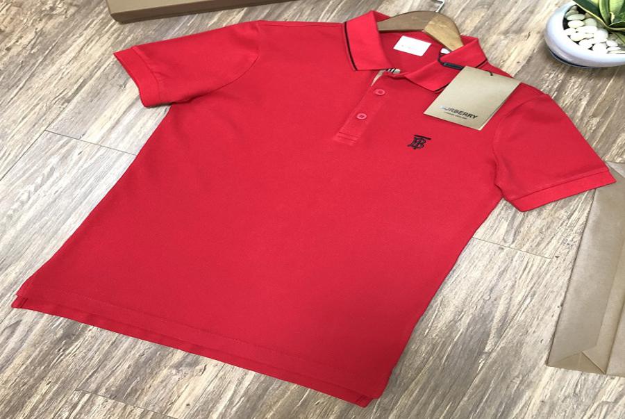 Áo phông Burberry nam màu đỏ tươi trơn đẹp có cổ bẻ, áo polo Burberry nam check hàng hiệu công sở trung niên cao cấp like chính hãng Authentic