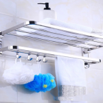Kệ giá treo khăn nhà tắm inox 304, kệ giá treo quần áo phòng tắm 2 tầng, máng treo khăn có thể dựng lên khi không sử dụng, mạ crome sáng bóng, đa năng, cân nặng 1.0 KG, hàng mới 2020