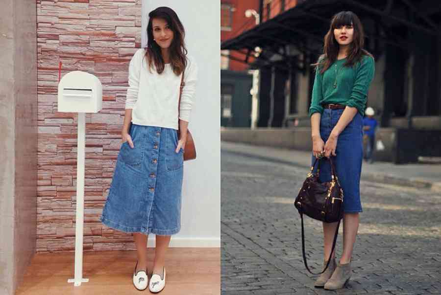 HỎI chân váy jean dài kết hợp với áo gì ĐẸP giúp nàng TỰ TIN